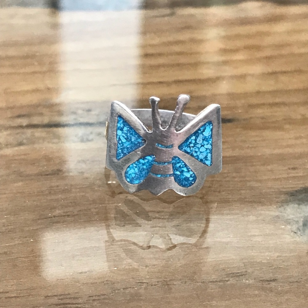 Turquoise 🦋 Butterfly Sterling Silver Taxco Ring GORGEOUS! 925 - Picture 3 of 3